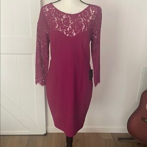Lulu's Red Long Sleeve Sheath Dress with Lace